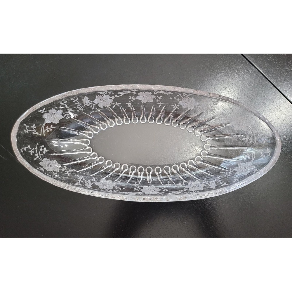 Vintage Forest Damask Etched Glass Pickle Bowl - Picture 8 of 9